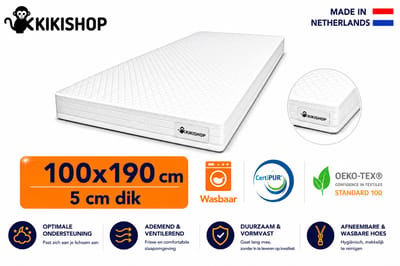 Kikishop Topdekmatras 100x190 – 5 cm HR Koudschuim – Afritsbaar & Wasbaar – CertiPUR® Gecertificeerd – Medium Hardheid – Comfort Matrastopper
