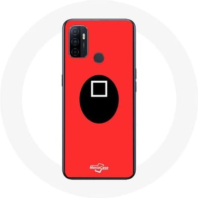 Oppo A53 hoesje Squid Game soldaatmasker Vierkante rode achtergrond rood