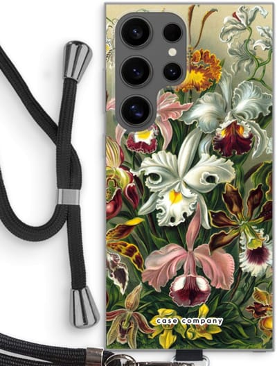 Case Company® - Hoesje met koord geschikt voor Samsung Galaxy S24 Ultra hoesje met Koord - Haeckel Orchidae - Telefoonhoesje met Zwart Koord - Bescherming aan alle Kanten en Over de Schermrand