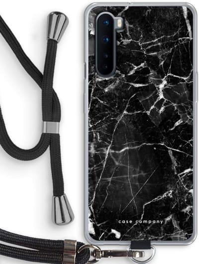 Case Company® - Hoesje met koord geschikt voor OnePlus Nord hoesje met Koord - Zwart Marmer - Telefoonhoesje met Zwart Koord - Bescherming aan alle Kanten en Over de Schermrand