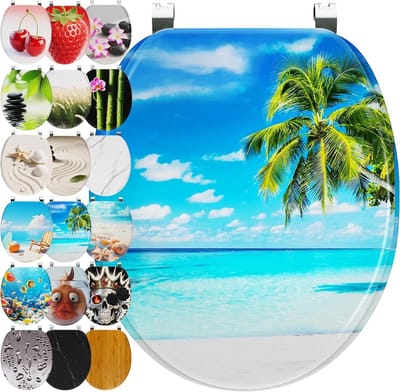 Toiletbril O-vorm - Toiletdeksel - Badkamer renovatie - Softclose mechanisme - 46 x 37 cm - Zee-palm