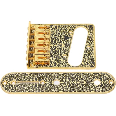 Pont de Chevalet de Guitare Électrique Plaque de Pont Réglable Motif Sculpté Doré Ensemble de Pont de Guitare pour Remplacement beige