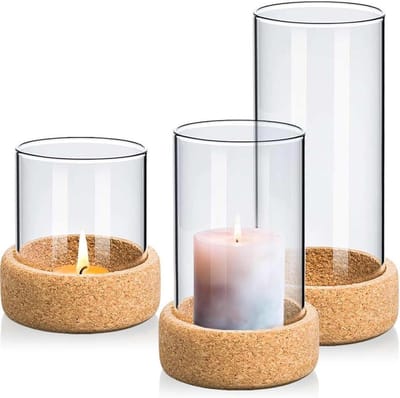 Set Windlichten - Glazen Lantaarns - Decoratie Huis - Hittebestendig Glas - 3 stuks - Transparant