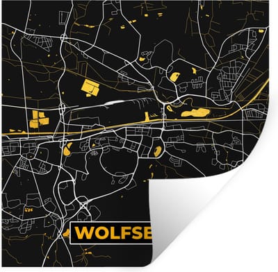 Muurstickers - Sticker Folie - Stadskaart – Plattegrond – Duitsland – Goud – Wolfsburg – Kaart - 100x100 cm - Plakfolie - Muurstickers Kinderkamer - Zelfklevend Behang XXL - Zelfklevend behangpapier - Stickerfolie
