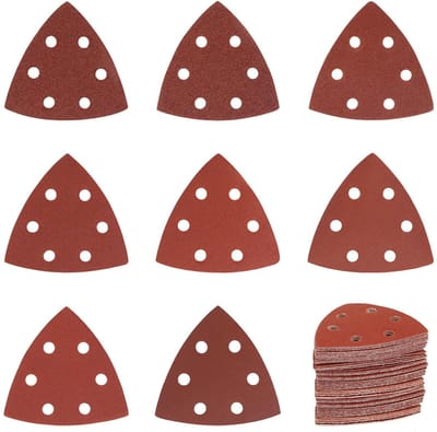 Dailygoods- Schuurpapier Set 120 Stuks - Driehoekschuurpapier 93x93x93mm - Klittenband - 6 Gaten - Korrel 40/60/80/120/180/240/320/400 - Aluminiumoxide - Deltaschuurpapier