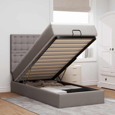 vidaXL - Bed - met - matras - 90x200 - cm - stof - taupe