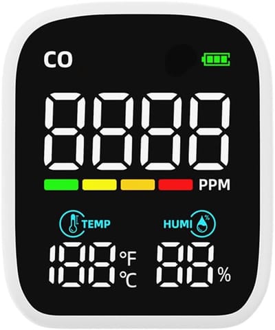 Koolmonoxide Melder - Gasdetector CO - Veiligheid Huis - Temperatuur Vochtigheid - 0-1000 ppm - Zwart