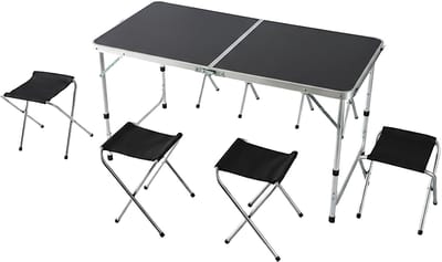 Campingtafel - met 4 stoeltjes - inklapbaar - verstelbaar - zwart