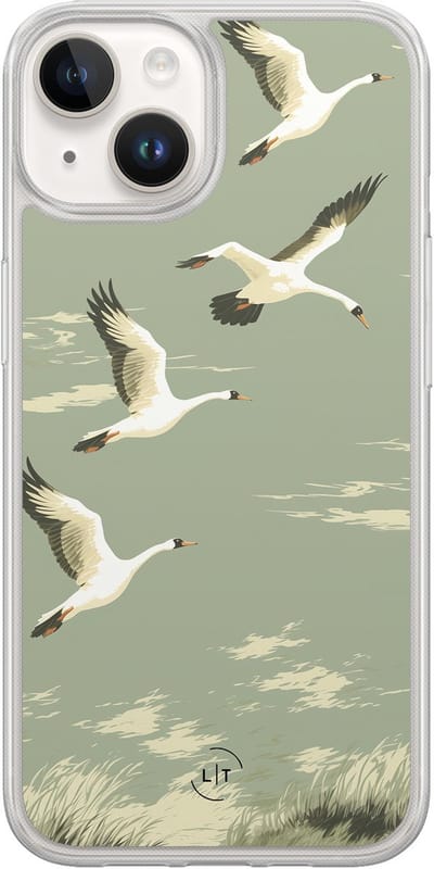 Hoesje geschikt voor iPhone 14 - Vogels - 2in1 backcover - Print / Illustratie - Groen - Leuke Telefoonhoesjes