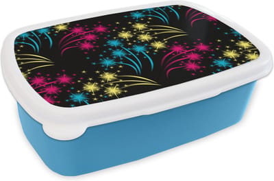Broodtrommel Blauw - Lunchbox - Brooddoos - Vuurwerk - Patroon - Oud en Nieuw - 18x12x6 cm - Kinderen - Jongen