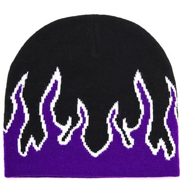 Nieuwe Winter Buiten Warme Gebreide Muts Vlammenpatroon Wolmuts Straat Schedelmuts Anti-Koude Katoenen Muts Hip-Hop Mutsen black