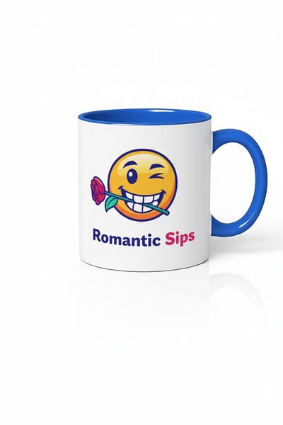 Romantische Sips Mok met Wenkende Emoji en Roos | Blauw Witte Koffiemok | Valentijn Cadeau