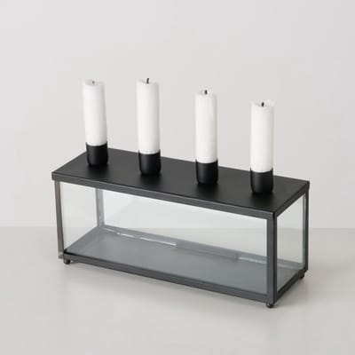 Kandelaar Eliana van zwart metaal en glas voor 4 kaarsen