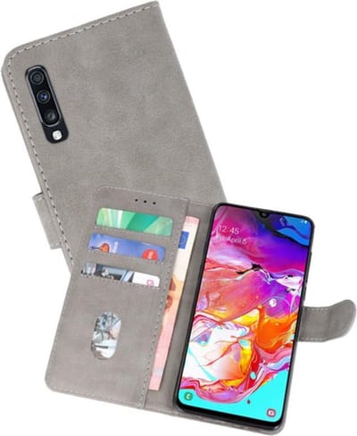 Hoesje Geschikt voor Samsung Galaxy A70 - Kaarthouder Book Case Telefoonhoesje - Grijs