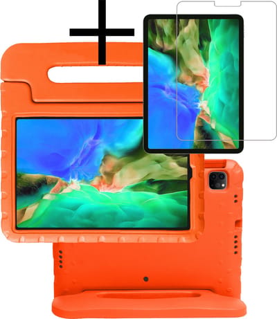 Hoes - Geschikt voor Apple iPad Pro (2022) - 11 inch - 4e generatie - Met Screenprotector - Kinderhoes Shockproof Bumper - Kidsproof Case - Tablet Hoesje - Kinder Cover - Oranje