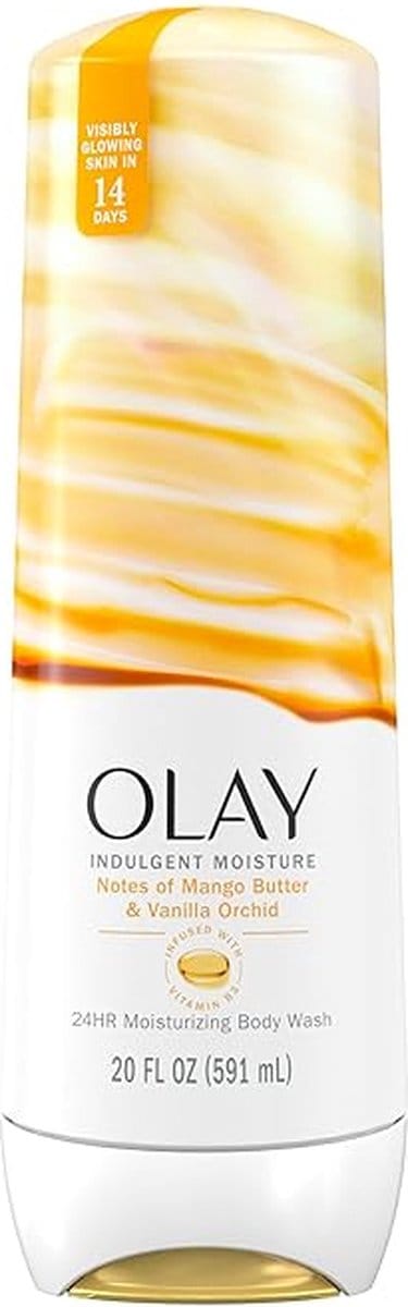 Olay - Indulgent Moisture Body Wash for Women, Infused with Vitamin B3, Notes of Mango Butter and Vanilla Orchid Scent - 591ml