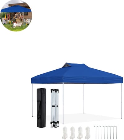 Partytent opvouwbaar - Paviljoen - 3x3 - Easy up - Waterdicht - met Zijwanden - Weerbestendig - Blauw
