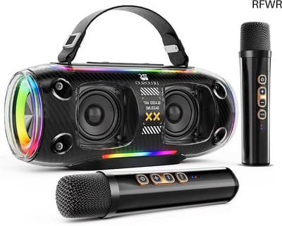 RFWR® Draagbare Karaoke Machine met Draadloze Microfoons en RGB Verlichting voor Thuisfeest