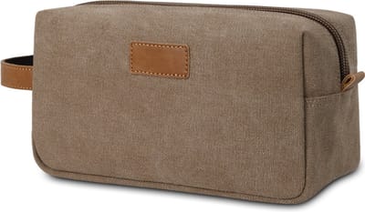 Rainbecom - Toilettassen - Beautycases – Lichtbruin - Handige Cosmetica Tas - Reis Toilettas met Hendel - 23 x 11 x 13 cm - Vintage Canvastas - Travel Make Up Organizer - Reizen Vakantie - Toiletzak - voor Heren en Dames