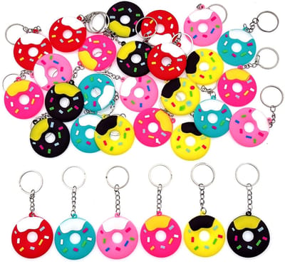Dailygoods- Sleutelhanger 30 stuks - Donut Sleutelhangers - Feestartikelen - Verjaardagsfeestje - Bruiloft - PVC Zacht Plastic - 4,3 x 4,3 x 0,3 cm