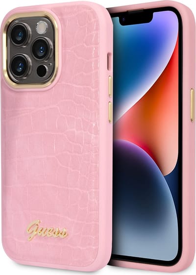 Guess iPhone 14 Pro PU leer telefoonhoesje - Kleur: Roze - Bescherm je telefoon met een stijlvolle back cover