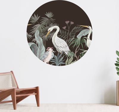 Muurcirkel zelfklevend behang - Sierlijke kraanvogels - Wanddecoratie - 080cm behangcirkel - Ronde sticker voor aan de muur - Behangsticker verkrijgbaar in verschillende formaten