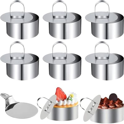 Set van 6 herbruikbare taartringen van roestvrij staal, 8 cm rond, ideaal voor desserts, bakken en koken