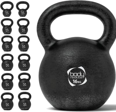 Gietijzer kettlebell - zwart - 16 kg - antislip bodem