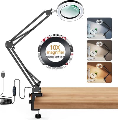 Vergrootglas met Licht en Standaard 10x Vergroting LED Verlichting Traploos Dimbare Loep Bureaulamp - 3 Kleurmodi