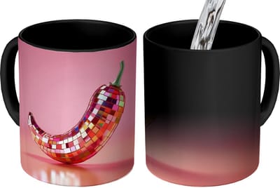 Magische Mok - Foto op Warmte Mokken - Koffiemok - Peper - Disco - Rood - Glitter - Magic Mok - Beker - 350 ML - Theemok