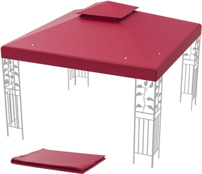 COSTWAY 3 x 3 m reservedak voor paviljoen, dubbel dak, paviljoendak, vervangende hoes met afvoergaten en klittenbandsluitingen, paviljoenafdekking (wijn)