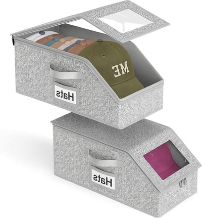 2 Stuks Baseball Cap Hoedopbergdoos - Stevige Vouwbare Hoedenorganizer met Transparante Deksel, Geschikt voor 12-15 Hoeden, Ruimtebesparende Oplossing voor Kleding en Accessoires