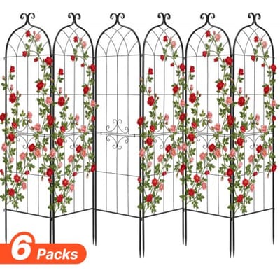 VEVOR Klimrek, 180x52,5 cm, 6-delige set, Metalen klimrek met gepoedercoat oppervlak en vergrendelingsmechanisme, klimsteun, tuinrek, plantensteun voor bloemen, groenten en rozen