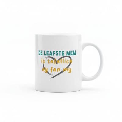 330ml 'De Leafste Mem' Mok – Unieke Friese Koffiemok met Hartontwerp – Perfect Cadeau voor Moeders