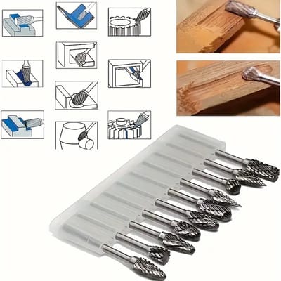 MGM Trading Wolfraamcarbide staal dubbel gesneden roterende bramen set voor roterende gereedschap, 10 stuks 1/8 inch, schacht past roterende tool voor slijpmachine, DIY houtbewerking snijwerk, metalen polijsten, graveren, boren