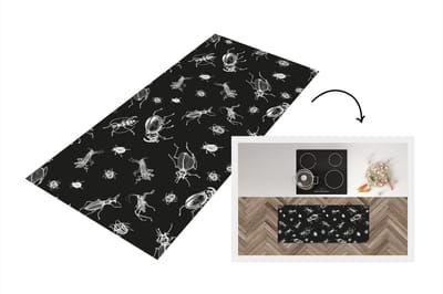 Keukenloper - Loper keuken - Patronen - Insecten - Zwart Wit - 120x50 cm - Keukenloper vinyl