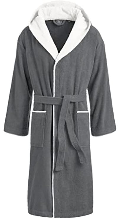 Unisex badjas met capuchon - Antraciet/Wit, S