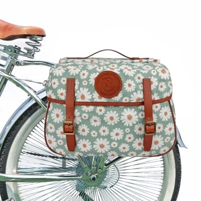 Dubbele Fietstas - Bagage Drager - Fietsen Boodschappen - Waterdicht Canvas - 44x35x25cm - Groen Bloemen