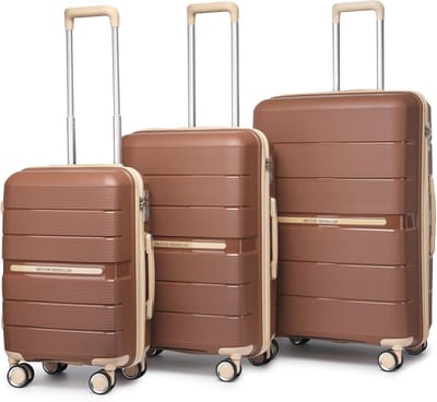 Lichte 3-delige Reisbagageset met TSA-slot - Koffers met 4 Wielen (56+66+76cm, Bruin)