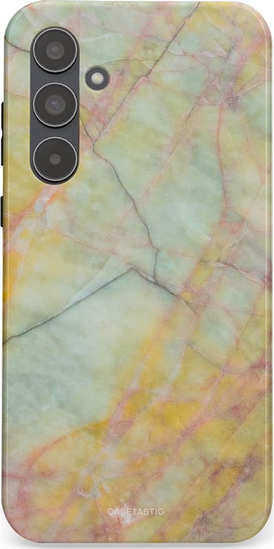 Casetastic hoesje geschikt voor Samsung Galaxy A55 - Dubbellaagse bescherming - Zomer Marmer - Fashion Case - Mintgroen Geel