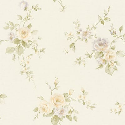 Bloemen behang Profhome 372345-GU vliesbehang licht gestructureerd met bloemen patroon mat crème groen oranje 5,33 m2