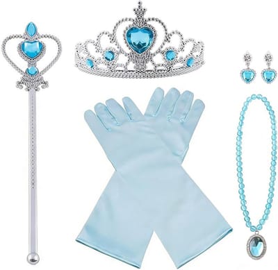 Prinses kostuums accessoires voor meisjes, sieraden, Elsa kroon, toverstaf, handschoenen en oorbellen voor een betoverende look