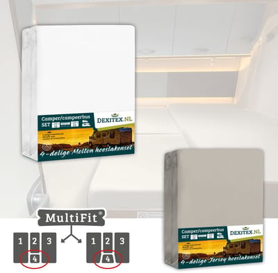 Dexitex 1 x Molton + 1 x Hoeslaken Zandkleur / 4 delige set-Geschikt voor Camper lengtebedden of enkele bedden
