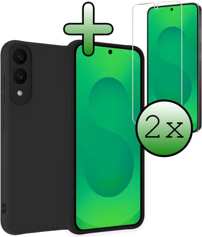 Hoesje Met 2x Screenprotector - Geschikt voor Samsung Galaxy S25 Edge - Sterk & Shockproof - Back Cover - Siliconen Case - Telefoon Hoes - Zwart