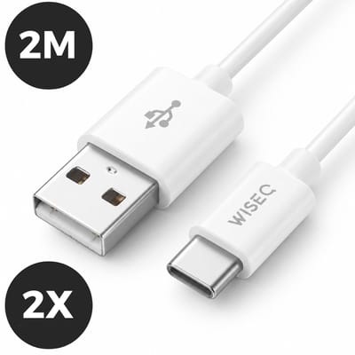 USB A naar USB C oplaadkabel 2m - Set van 2 USB C kabels - USB naar USB C snellaadkabel - wit - WiseQ