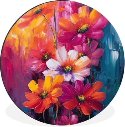 WallCircle - Wandcirkel - Muurcirkel - Felle bloemen - Dynamisch - Levendig - Aluminium - Dibond - 30x30 cm - Binnen en Buiten