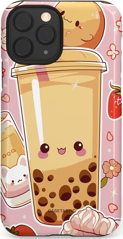 Casetastic Hoesje Geschikt voor Apple iPhone 11 Pro - Stijlvolle Beschermende Duo-layer Case - Kawaii Thee Design - Bubble Tea