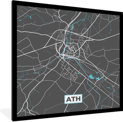 Fotolijst incl. Poster - België – Ath – Stadskaart – Kaart – Blauw – Plattegrond - 40x40 cm - Posterlijst