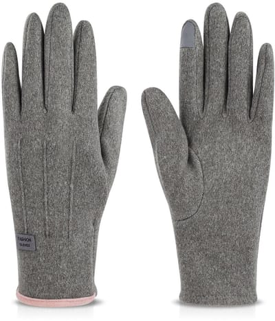 Dailygoods- Winterhandschoenen Dubbellaags Warmte - Touchscreen - Winddicht - Polyester - Roze/Grijs - Afmetingen 22,5 x 8,5 cm - Handschoenen