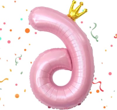 Thijox - Roze Cijferballon 6 met Kroon - 100 cm (40 inch) - Verjaardagsdecoraties, Jubileum Ballon voor Feest, Kinderen, Elegant en Opvallend